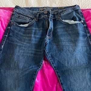 Mens Rock 47 Denim Jeans by Wrangler-Slim Straight 34x32